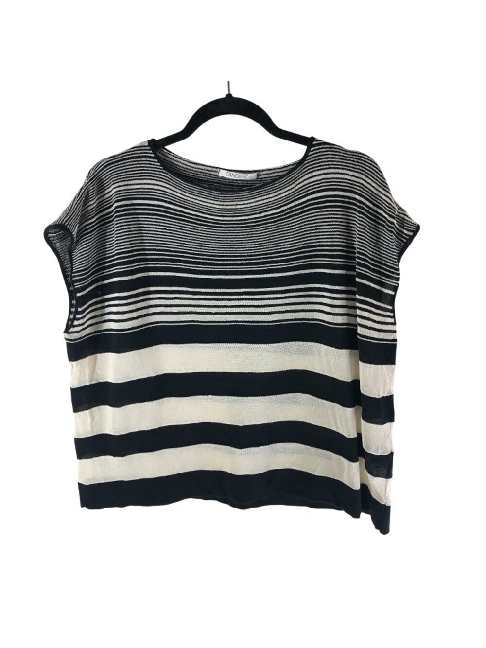 Tandem Womens Black White Striped Short Sleeve Knit Top Italy Size 3 US L